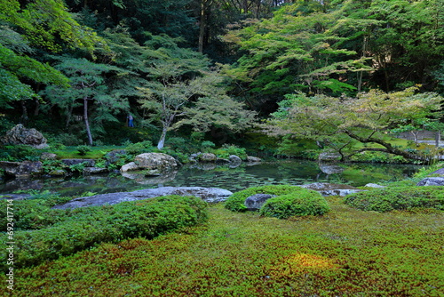 Garden at Nanzen-in, a Buddhist temple complex with a Zen garden, forested grounds in Kyoto, Japan photo