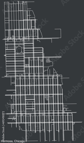 Detailed hand-drawn navigational urban street roads map of the HERMOSA COMMUNITY AREA of the American city of CHICAGO, ILLINOIS with vivid road lines and name tag on solid background