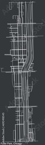 Detailed hand-drawn navigational urban street roads map of the FULLER PARK COMMUNITY AREA of the American city of CHICAGO, ILLINOIS with vivid road lines and name tag on solid background