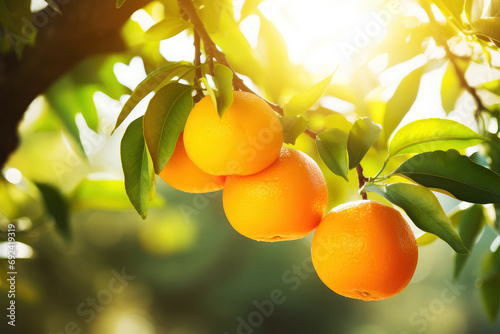 Small orange clementine mandarin tangerine in fruit tree orchard