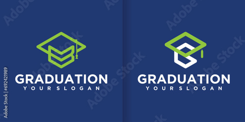 Letter B vector template logo with education hat symbol. This graduate logo is creative and can be used for degrees, studies, diplomas