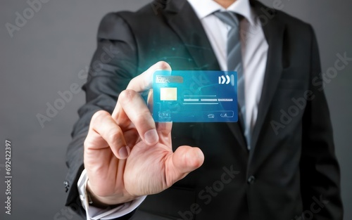 Digital Identity in Action Man Holding Digital Identification Card
