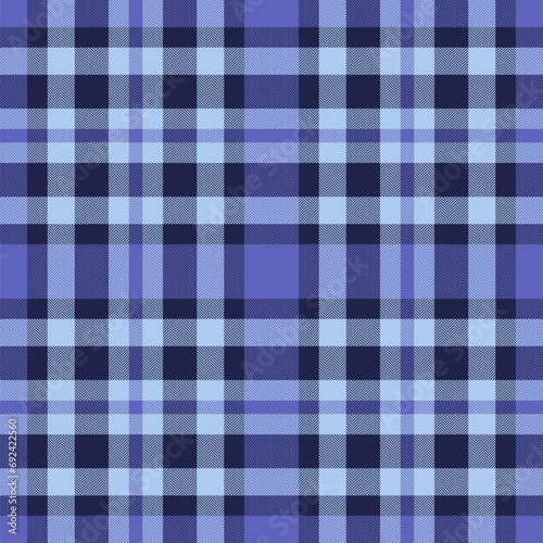 Plaid seamless pattern in blue. Check fabric texture. Vector textile print.