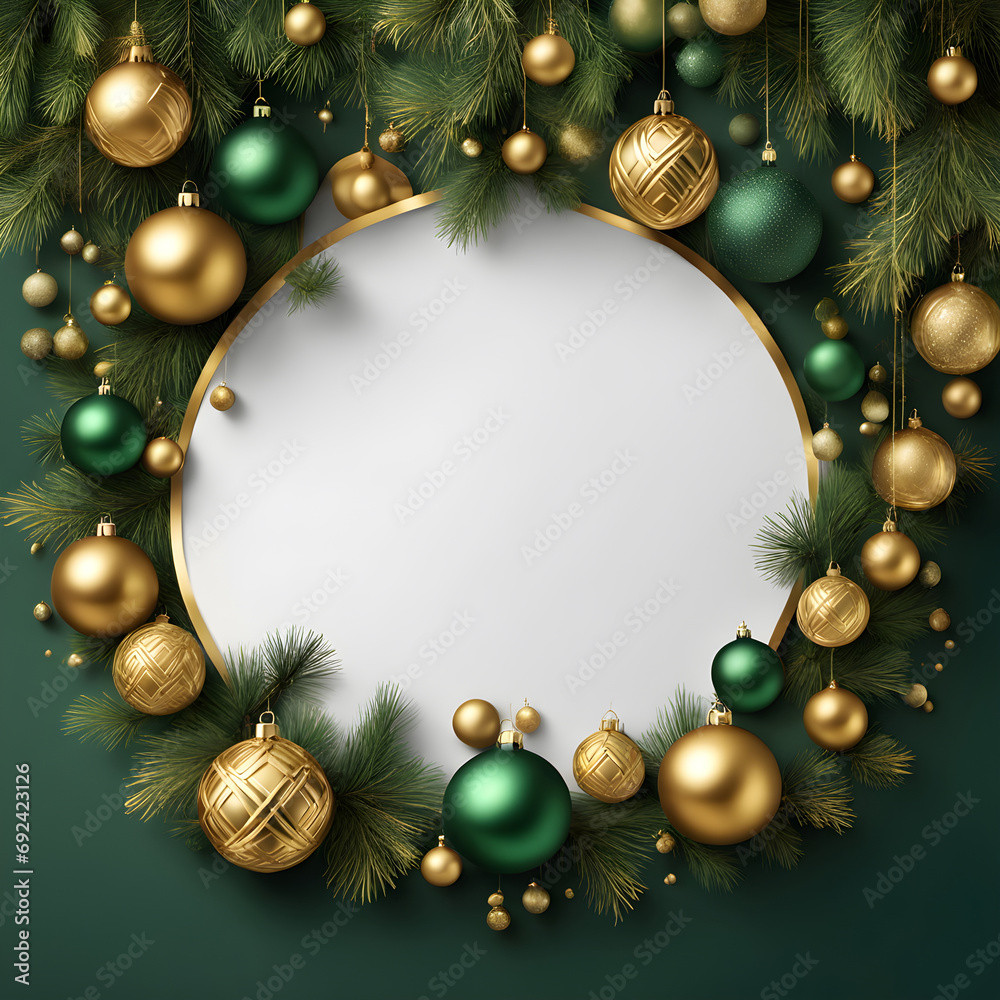 A christmas background with green and gold decorations. ai generative