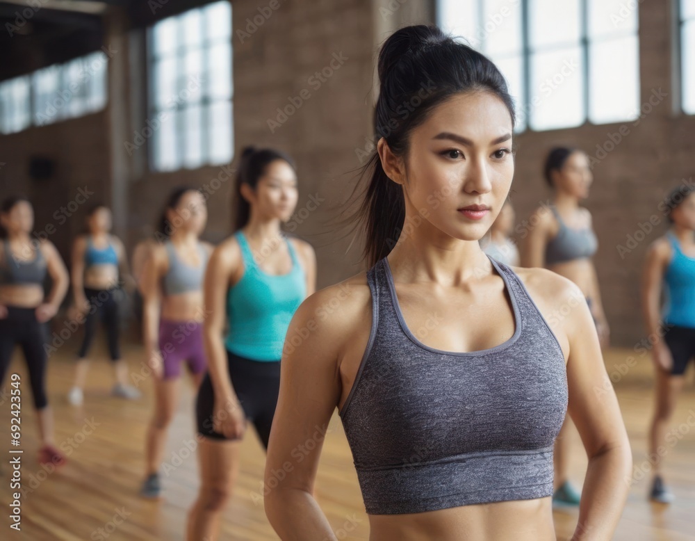 Asian Woman Attending A Fitness Class