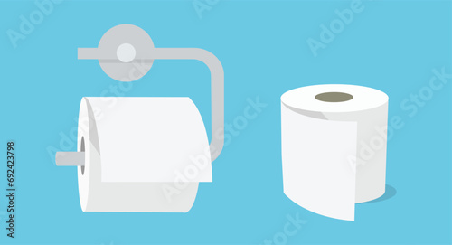 Toilet paper set. Paper roll on the holder photo