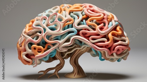 The human brain made of plastic on an grey background. Brain art. photo