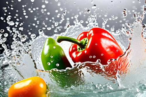 Farm to Table. Close-Up of Freshly Picked Bell Pepper . splash of water 