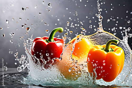 Farm to Table. Close-Up of Freshly Picked Bell Pepper . splash of water	