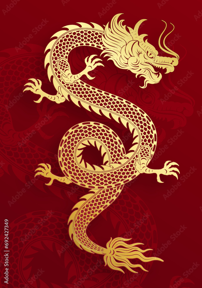 Obraz premium Traditional gold Chinese Dragon design