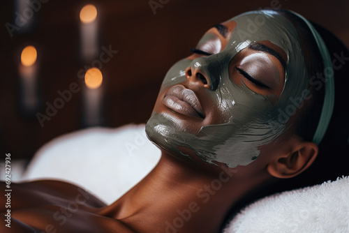 A dark-skinned woman in the beautician's office will receive a spa treatment for her face