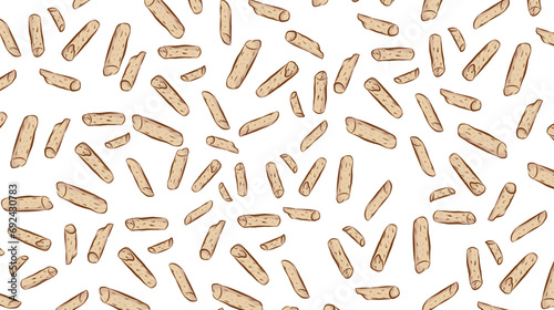 Wood Pellets elements Pattern, Brown pellets on a white background, isolated. Vector illustration in flat style.