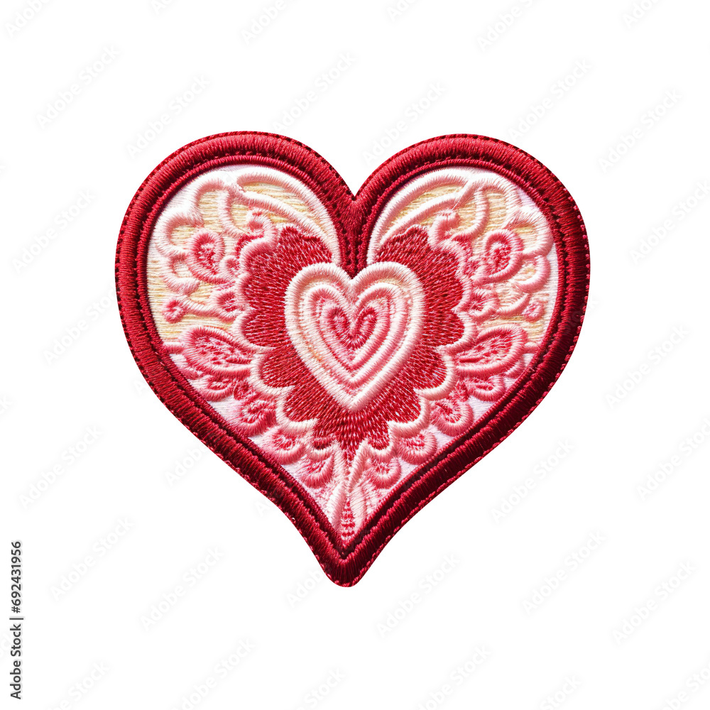 heart shape embroidered patch isolated on transparent background Remove png, Clipping Path, pen tool