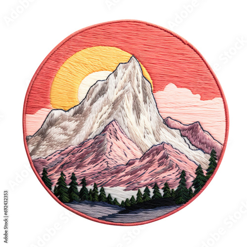 mountain embroidered patch isolated on transparent background Remove png, Clipping Path, pen tool