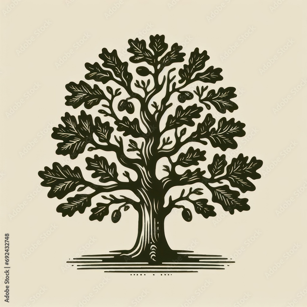 illustration of oak tree, suitable for vintage logo design, ai generated - obrazy, fototapety, plakaty 