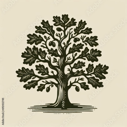 illustration of oak tree, suitable for vintage logo design, ai generated
