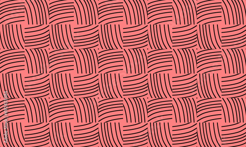 Pink red plaid fabric texture, block with curve line arrange as checkerboard repeat pattern, replete image, design for fabric printing