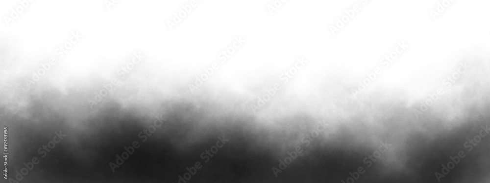 Horizontal transparent background with abstract floating black smoke. Grey color clouds smoke fog texture overlays - obrazy, fototapety, plakaty 