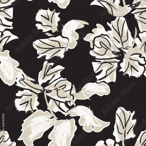 Neutral Colour Abstract Floral Seamless Pattern Design
