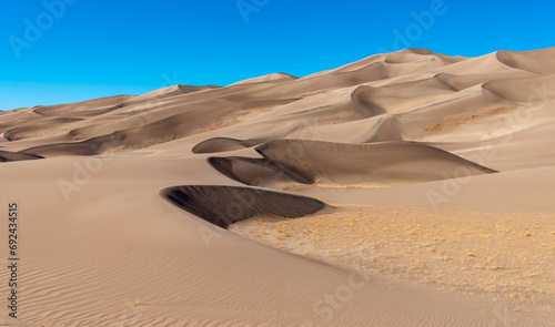 Wide view of high sand dunes, Great Sand Dunes National Park, Preserve Colorado