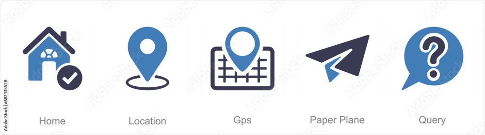 A set of 5 Contact icons as home, location, gps A set of 5 Contact icons as home, location, gps