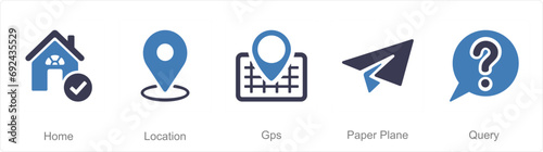 A set of 5 Contact icons as home, location, gps