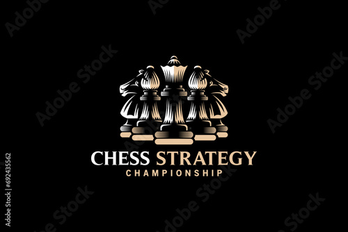 Classic championship chess logo design, vector logo queen knight bishop