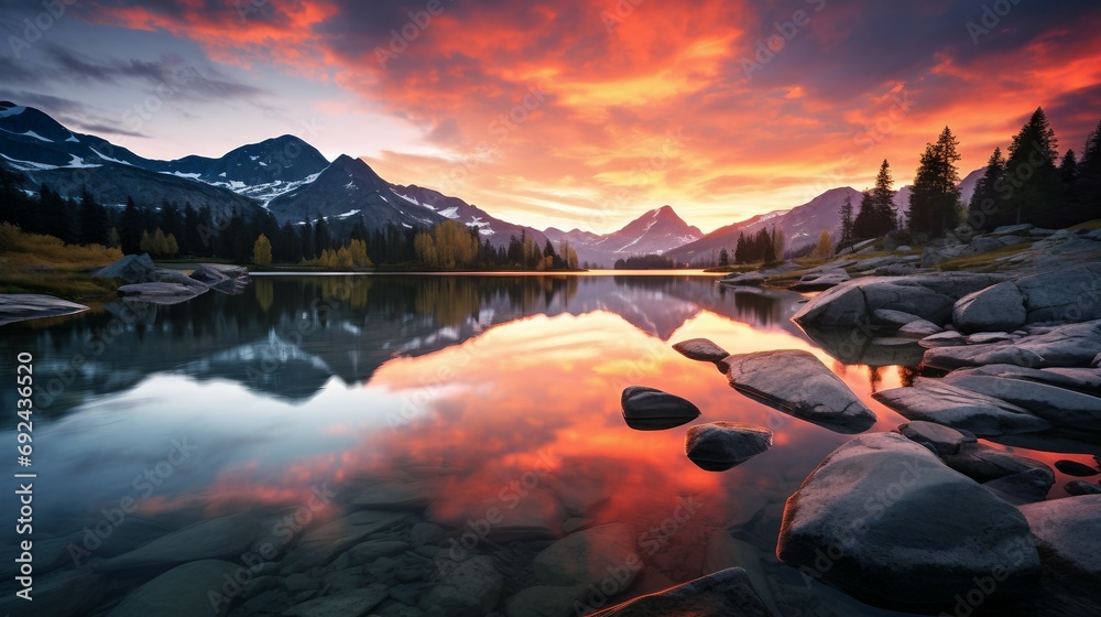 Tranquility by the Mountain Lake on Transparent Background, PNG, Generative Ai
