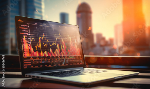 laptop With Financial chart Graph on Screen 