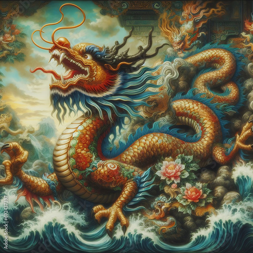 Asian dragon image oil painting style © Vng