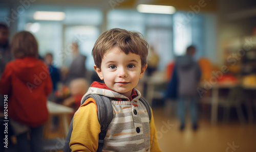 young Child student in preschool , blurred background 