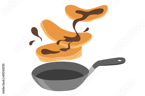 Pancakes. Tasty pancakes toss in the pan. Delicious breakfast food. American brunch. Vector illustrations isolated on the white background 