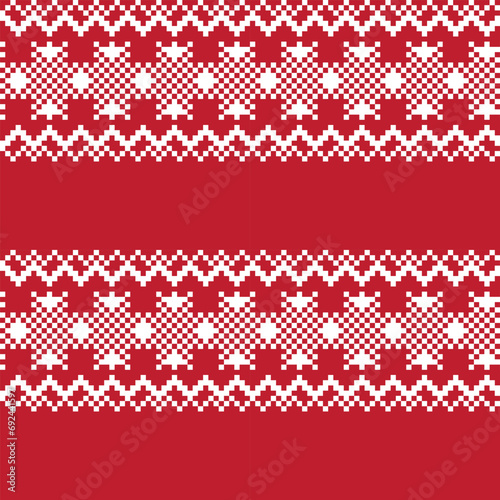 Red Snowflakes Fair Isle Seamless Pattern Design