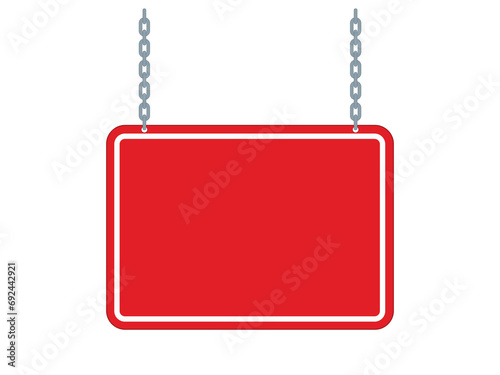 Blank red board hung in chains, vector illustration