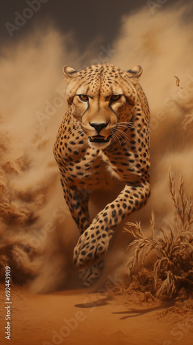 Cheetah Sprinting in Dusty Savannah © LAJT