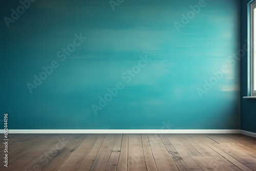 Turquoise Elegance - Blue Empty Wall with Wooden Floor" - Generative AI © Martin Lang
