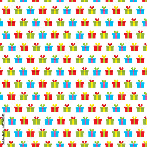 Vector seamless pattern many gift boxes on white background, flat color graphic design, seamless pattern for New year and Christmas paper wrap, background. © dul_ny