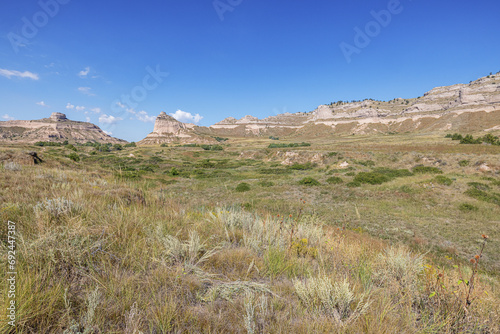 Mitchell Pass with Sentinel Rock on the left and Eagle Rock on the Right and Scotts Bluff National Monument, seen from the Oregon Trail photo