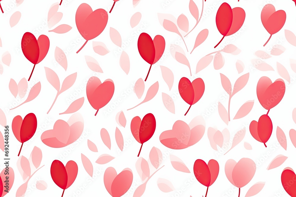 Minimalist hearts and roses in alternating pink and red