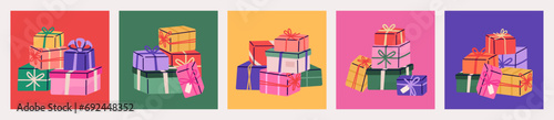Stack of gift boxes. Vector illustration of various presents