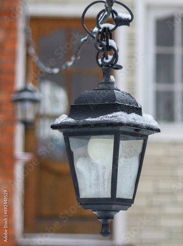 view of a street lamp in winter