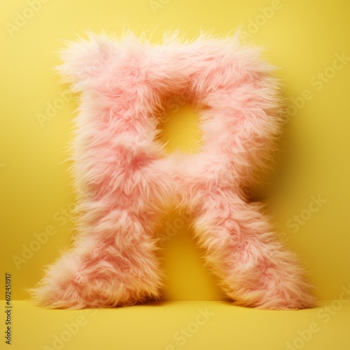 pink furry letter R on a yellow background