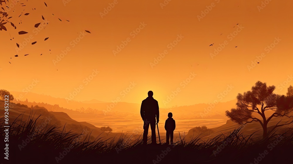 Fathers day sunset in the mountains, Father and childern ,love 