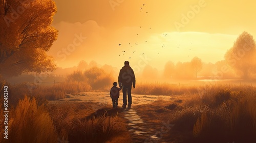 Fathers day sunset in the mountains, Father and childern ,love 