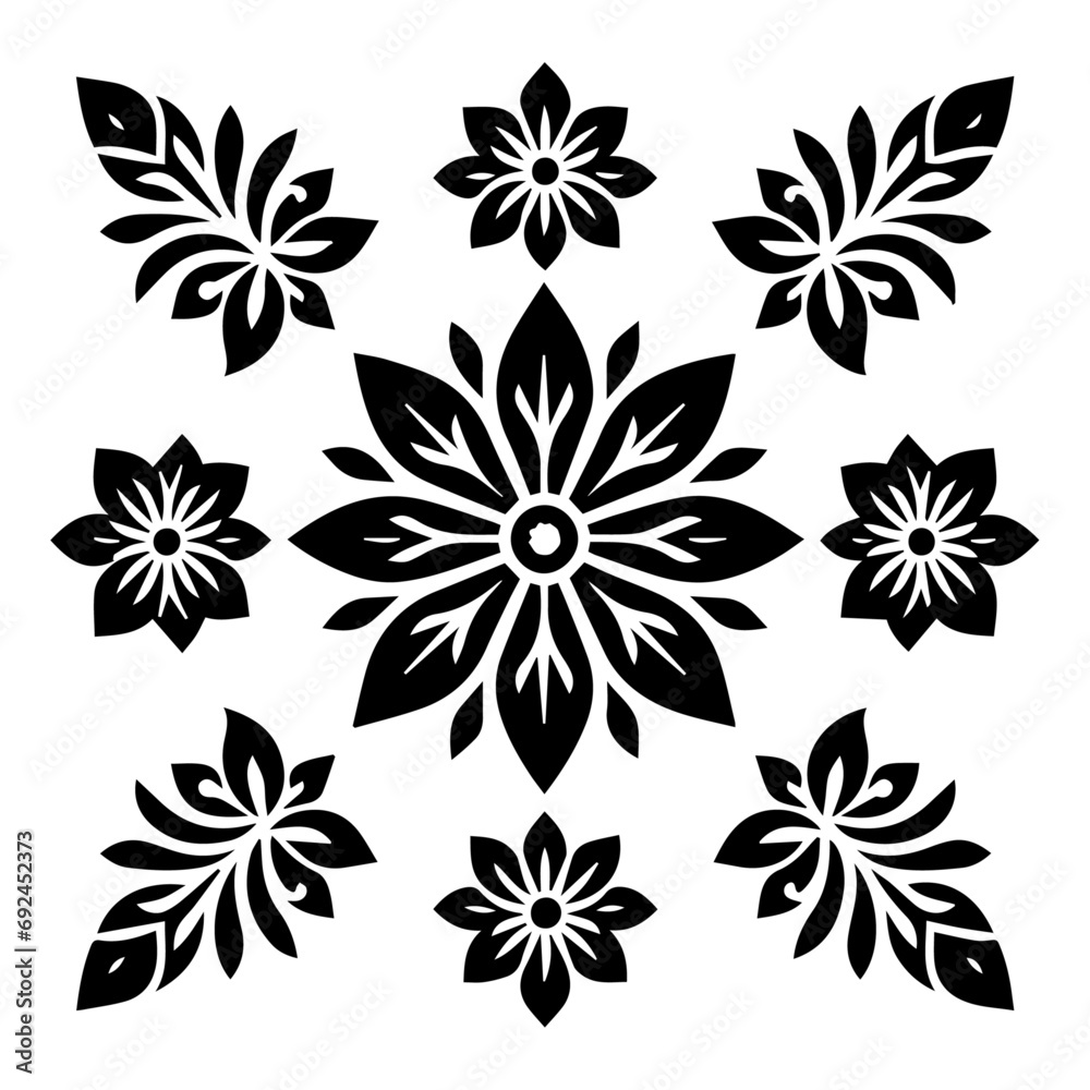 Flower Icon vector silhouette black color, Flower vector silhouette