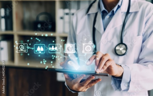 Digital Healthcare Mastery: Doctor Interacting with Electronic Medical Record and DNA