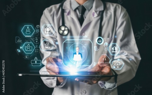 Digital Healthcare Mastery: Doctor Interacting with Electronic Medical Record and DNA