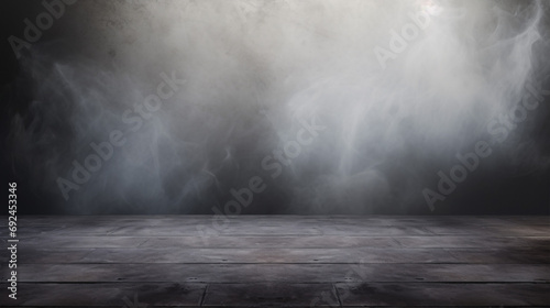 Atmospheric mist embraces a dark concrete floor, creating an evocative texture.