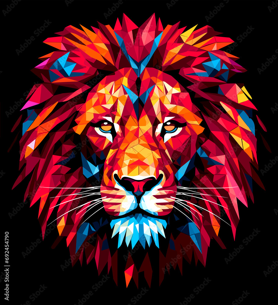 Portrait of a proud and majestic lion in vector pop art style.