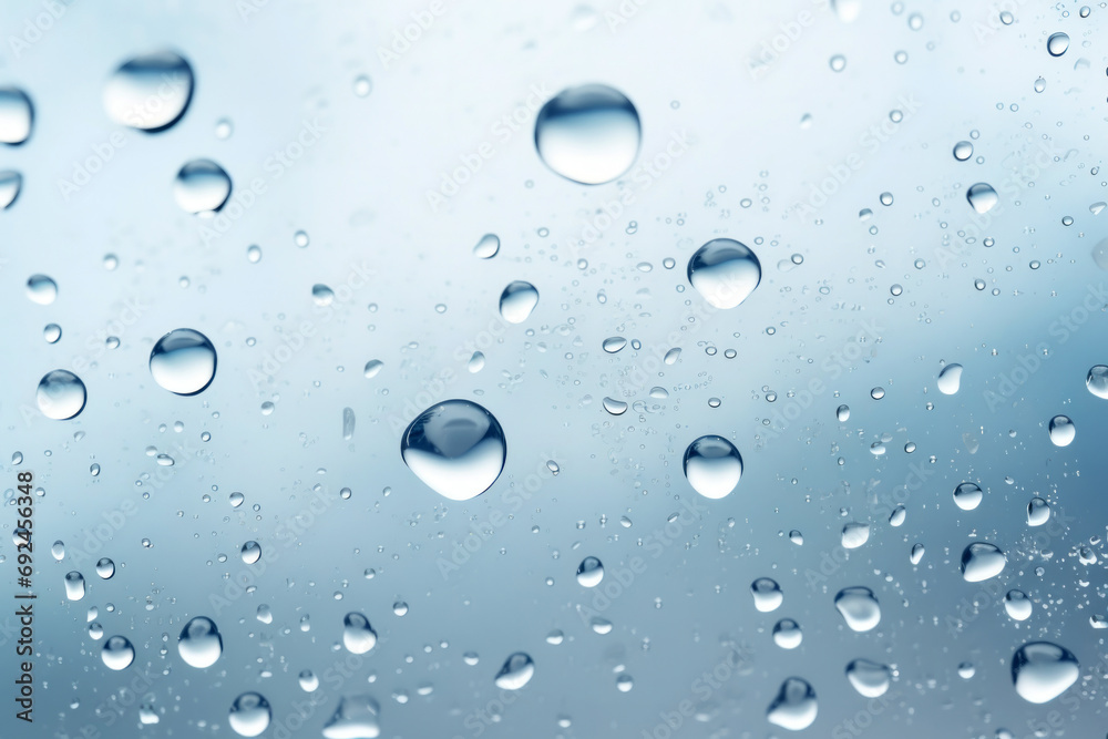 Water drops on glass with blue background, rain drops on window glass Water drops on glass with blue background, rain drops on window glass